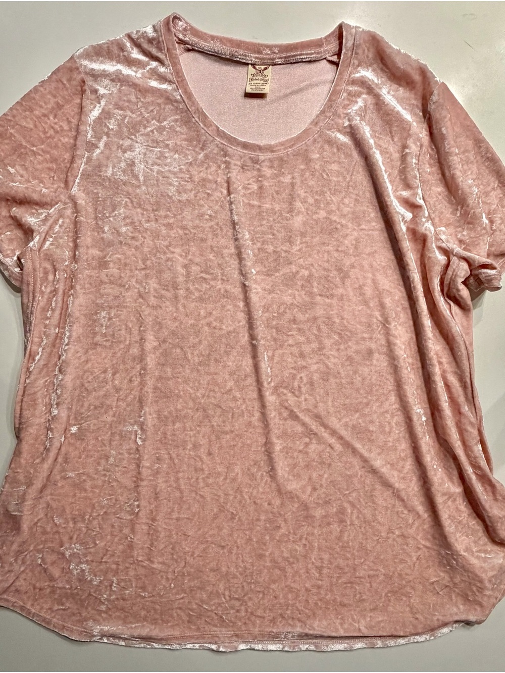 Faded Glory Crushed Velvet Short Sleeve Tee - Light Pink